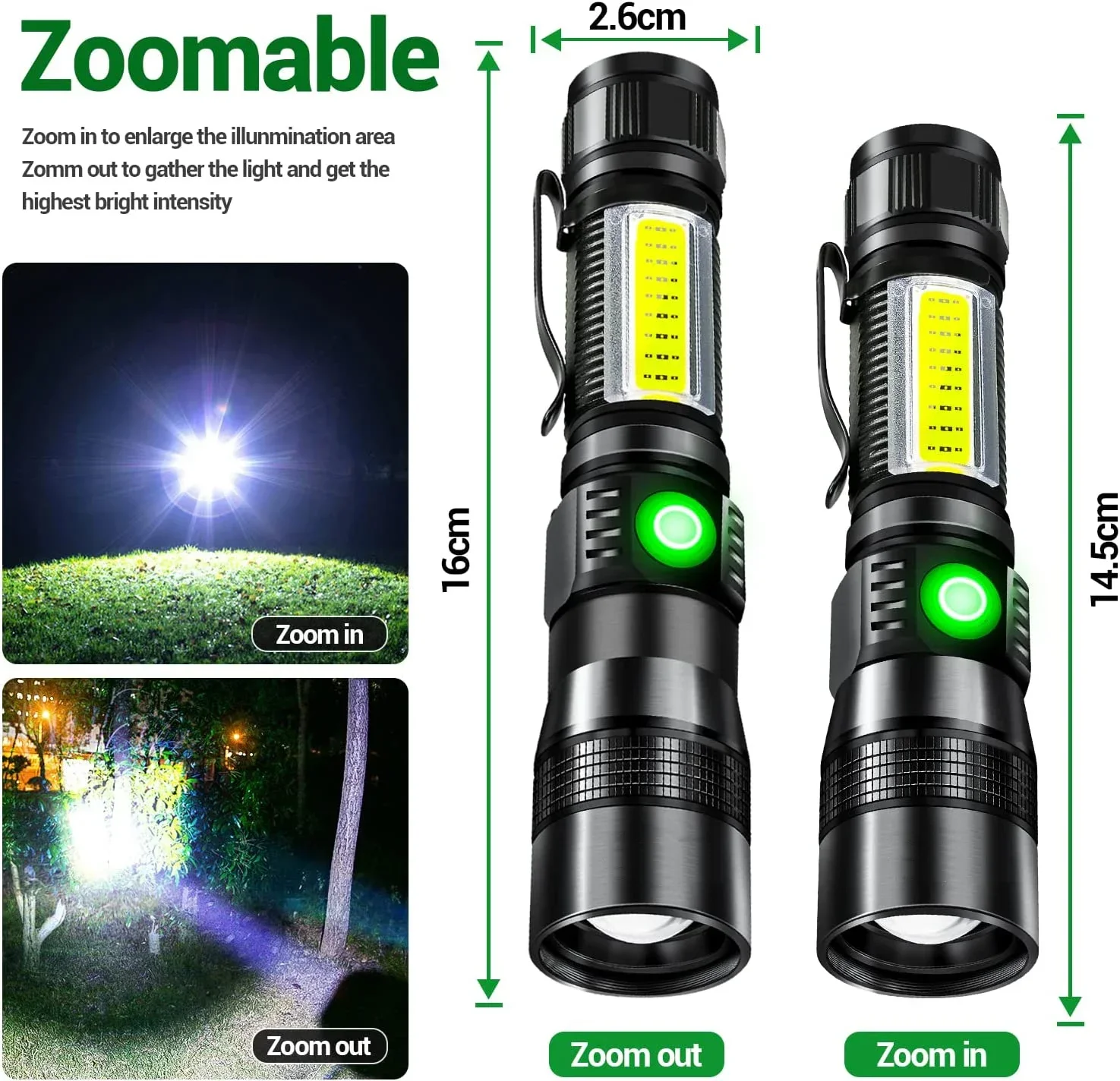 Portable UV LED Flashlight Multifunctional Zoomable Magnetic LED Torch 18650 Battery USB Rechargeable Emergency Inspect Lantern