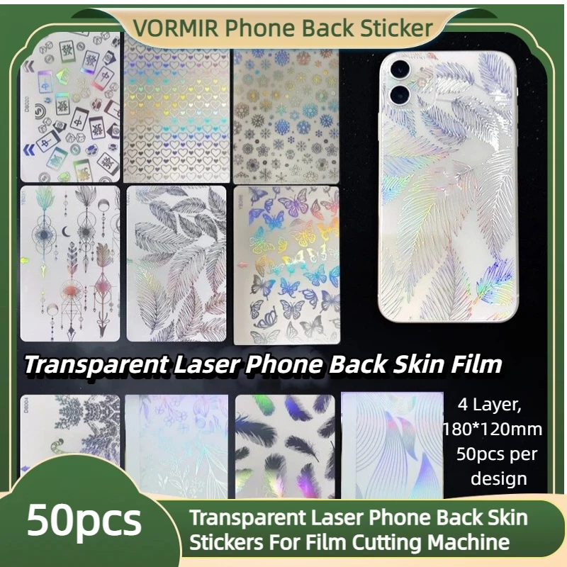 

50pcs Colorful Transparent Laser Relief Phone Back Skin Stickers Custom Hydrogel Film Raw Material Sheets For Cutting Machine