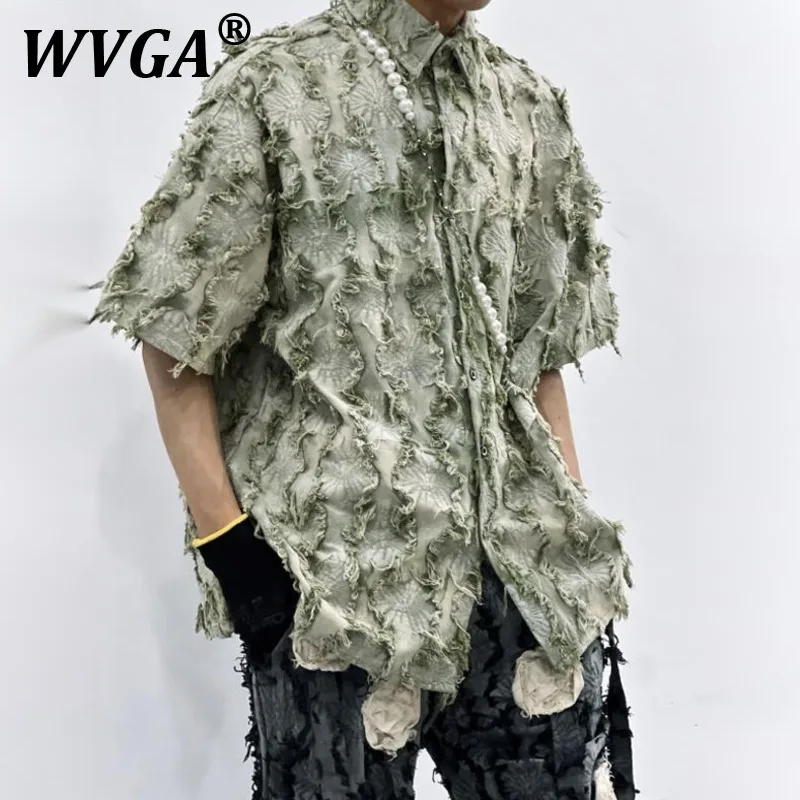 

WVGA Summer New Men's Tide High Street Tassel Design Trendy Short Sleeve Shirt Niche Chic Casual Turn-Down Collar Tops Ins W9547