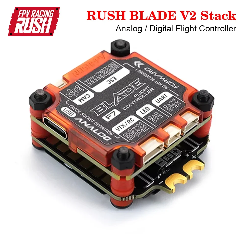 VoltSRUSHFPV RUSH BLADE V2 Stack F722 Analog / Digital Flight Controller Extreme 60A 128K BLHELI AM32 4in1 ESC For RC FPV Drone