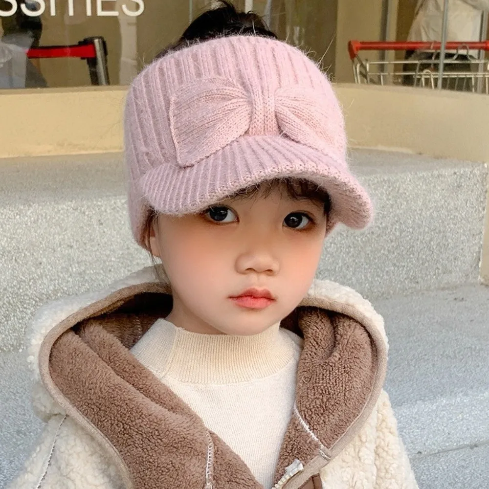 New Empty Top Ear Protection Hat Bow Knitted Duck Tongue Hat Earmuffs Cap Children