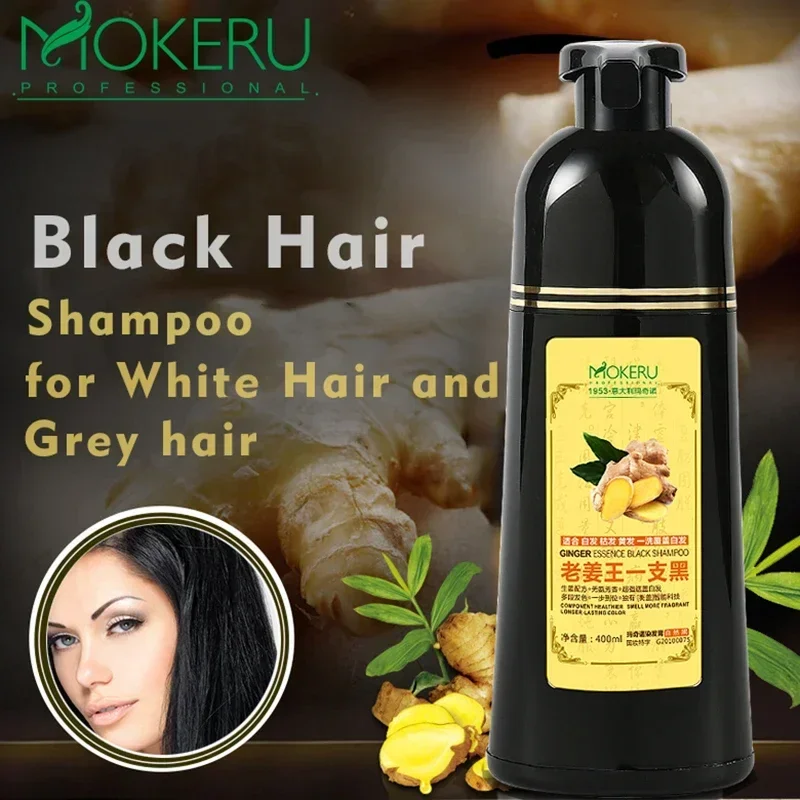 

500ml Natural ginger king hair dye shampoo easy to use harmless long lasting black hair herb anti-white hair Free Shipping