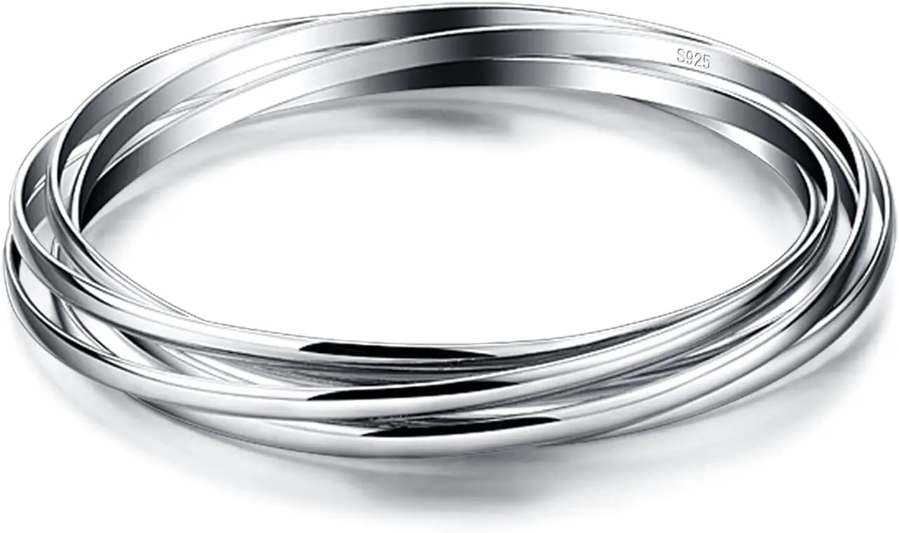 925 Sterling Silver Solid Bangle Bracelet Minimalist 5 Loop Bangle Bracelet Women Jewelry Sterling Silver Bracelet 60/65-68MM Handmade in Italy