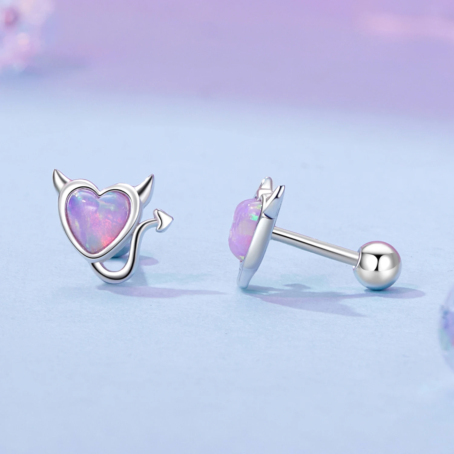 

Pink Love Heart Devil Opal Earrings Sweet Cute Heart Opal S925 Silver Earrings