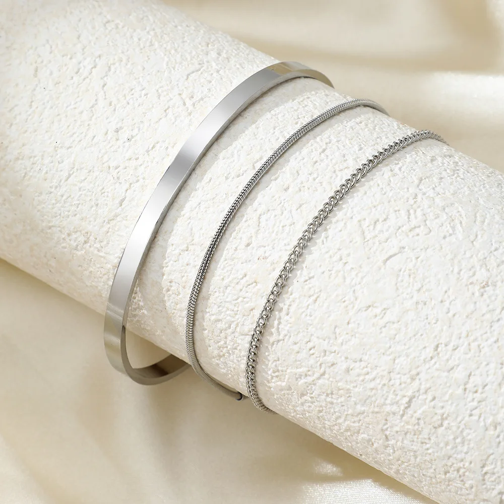 Wasserdichtes Armband-Set für Herren – Edelstahl, Silber/14 Karat vergoldet, Stapel, Schlange, kubanische Gliederkette, Manschettenarmband, Schmuck, Geschenk