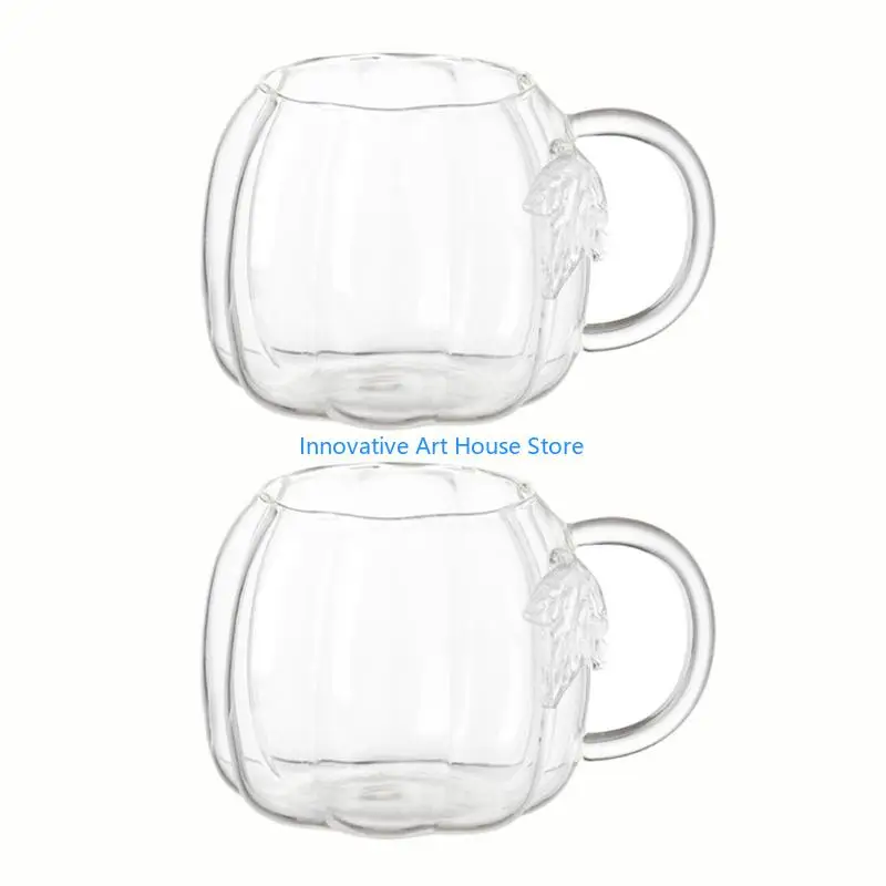 E1PC Decorative Glass Mugs Set, 2 Pack 18.6Oz Borosilicate Pumpkin Cups for Coffee Corner Service and Table Display at Homes