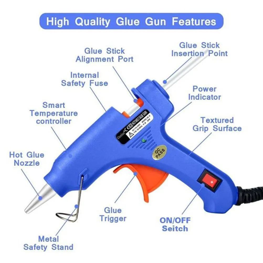 

20W Hot Glue Gun -5 Mins Heating safety Design DIY Crafts Wood Paper Metal Adhesive Repair Kit Eu Plug
