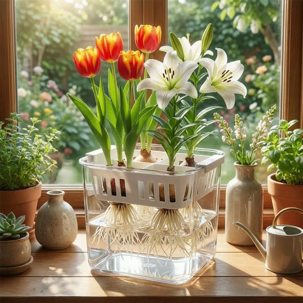 4 Grids Hydroponics Nursery Pots Clear Planter Containers Tulip Bulb Planter Square Self Watering Water Culture Planter