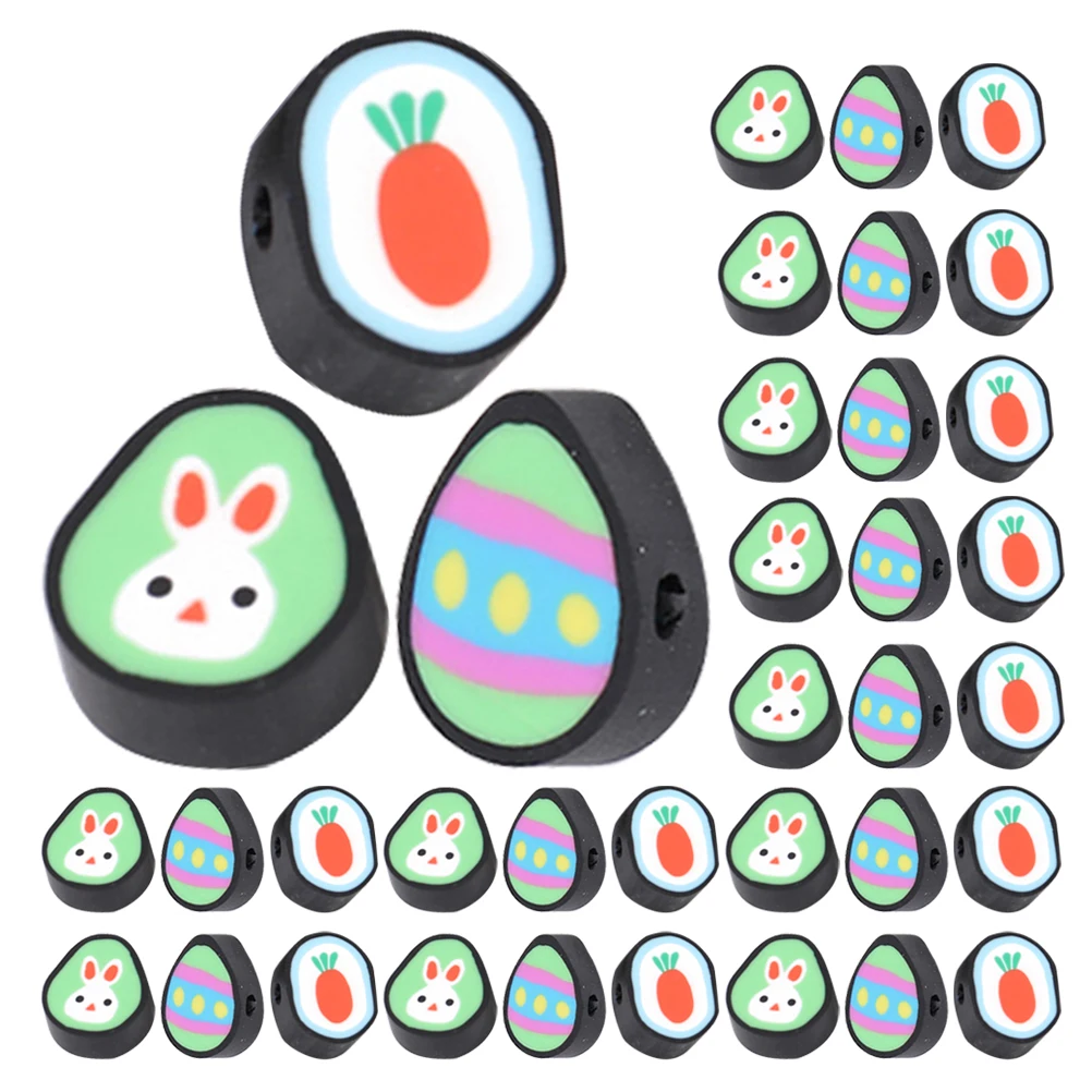 

100Pcs Easter Themed Rabbit Carrot Clay Beads DIY Jewelry Making Loose Spacer Charms for Bracelets Handmade Craft Supplies