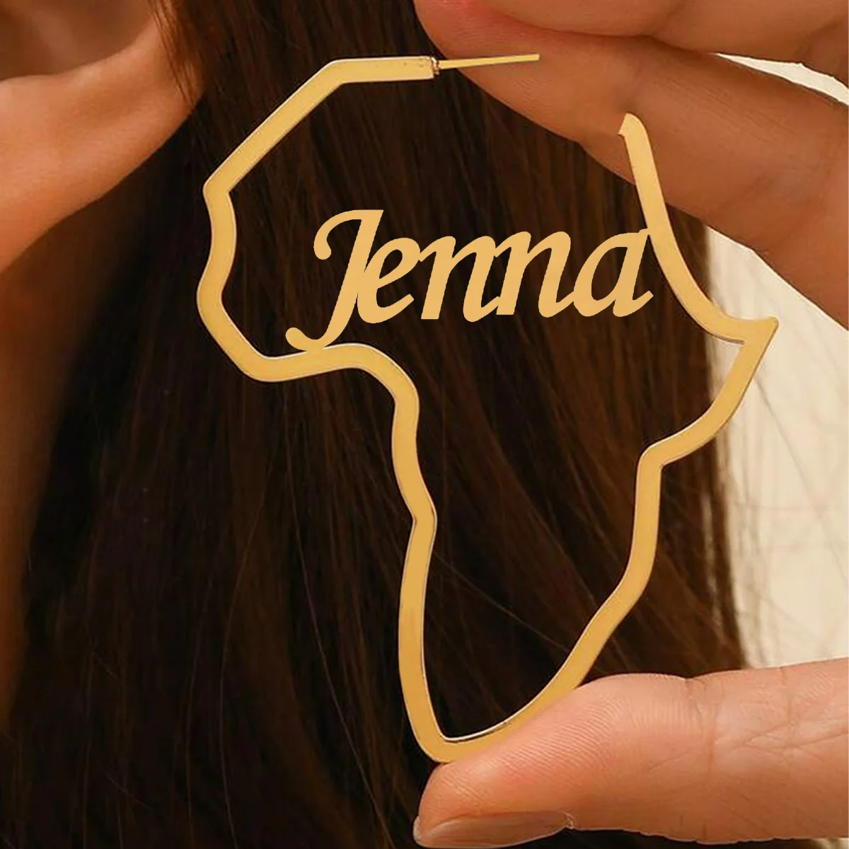 Custom Name Map of Africa Earrings For Women Large Alphabet Ear Studs Personalized Stainless Steel Jewelry Nameplate Earrings