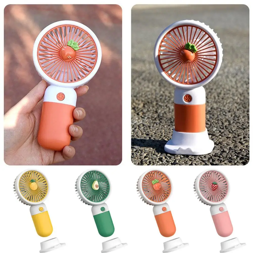 Mini ventilador portátil portátil, ventilador de desenho animado de verão, carregamento USB, frutas, vários estilos e cores, desktop bonito do estudante