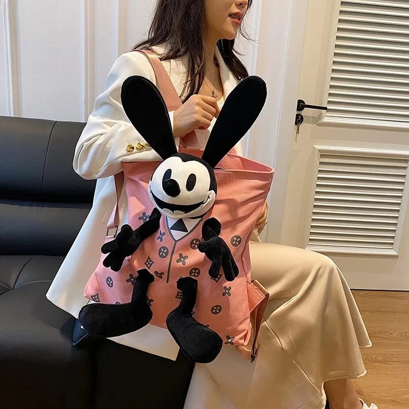 Women's Cartoon Doll Plush Canvas Backpack Color Block Design Large Capacity Multi-use Mommy Bag Student School Casual Daily Bag