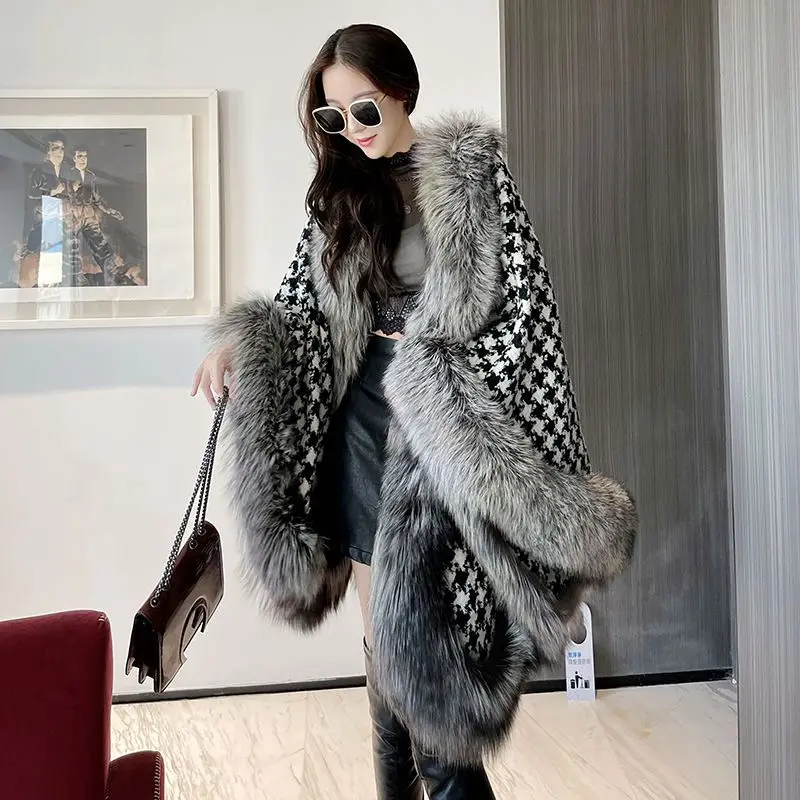 Cashmere Coat Women 2024 New Winter New Cloak High-Grade Double-Sided Woolen Flocking Fake Fur Shawl Fur Coat Female T311