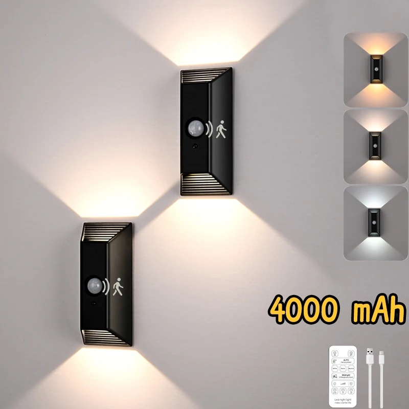 Motion Sensor Wall Lights 4000mAh Rechargeable Battery  3Color Temps, Dimmable, Wireless Magnetic Night Light for Bedroom Stair