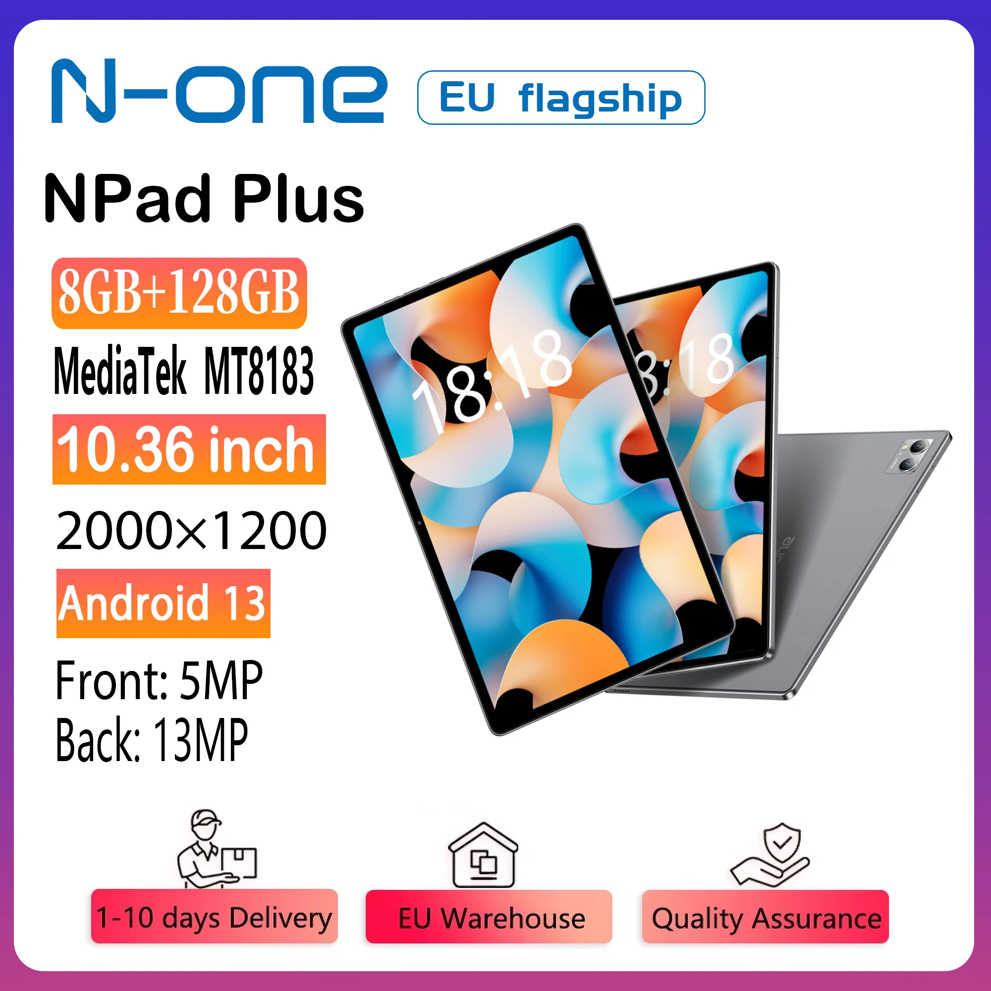 N-one NPad Plus Tablet 10.36inch 2000x1200 FHD IPS MT8183  8 Core Android 13  16GB RAM 128GB ROM