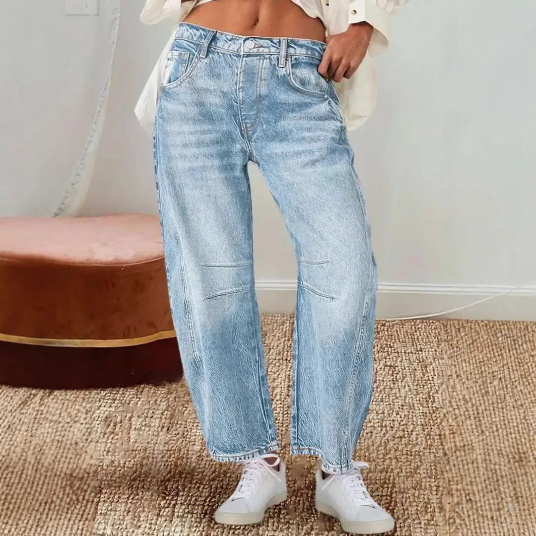 Europe and America New Vintage Straight Wide Leg Jeans, Women's Spring and Autumn New Fashion Loose Casual Scimitar Type Jeans