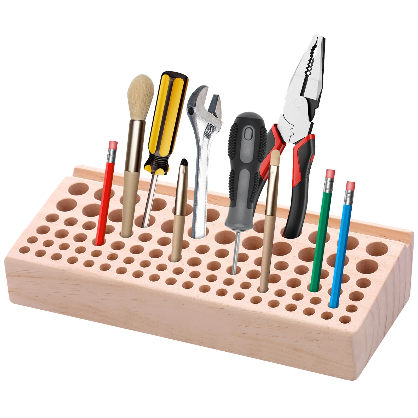 

46/98 Holes Screwdriver Holder Wood Storage Rack Organizer For Scissors Screwdriver Wrench Pliers,Desk Top Tool Storage Rack