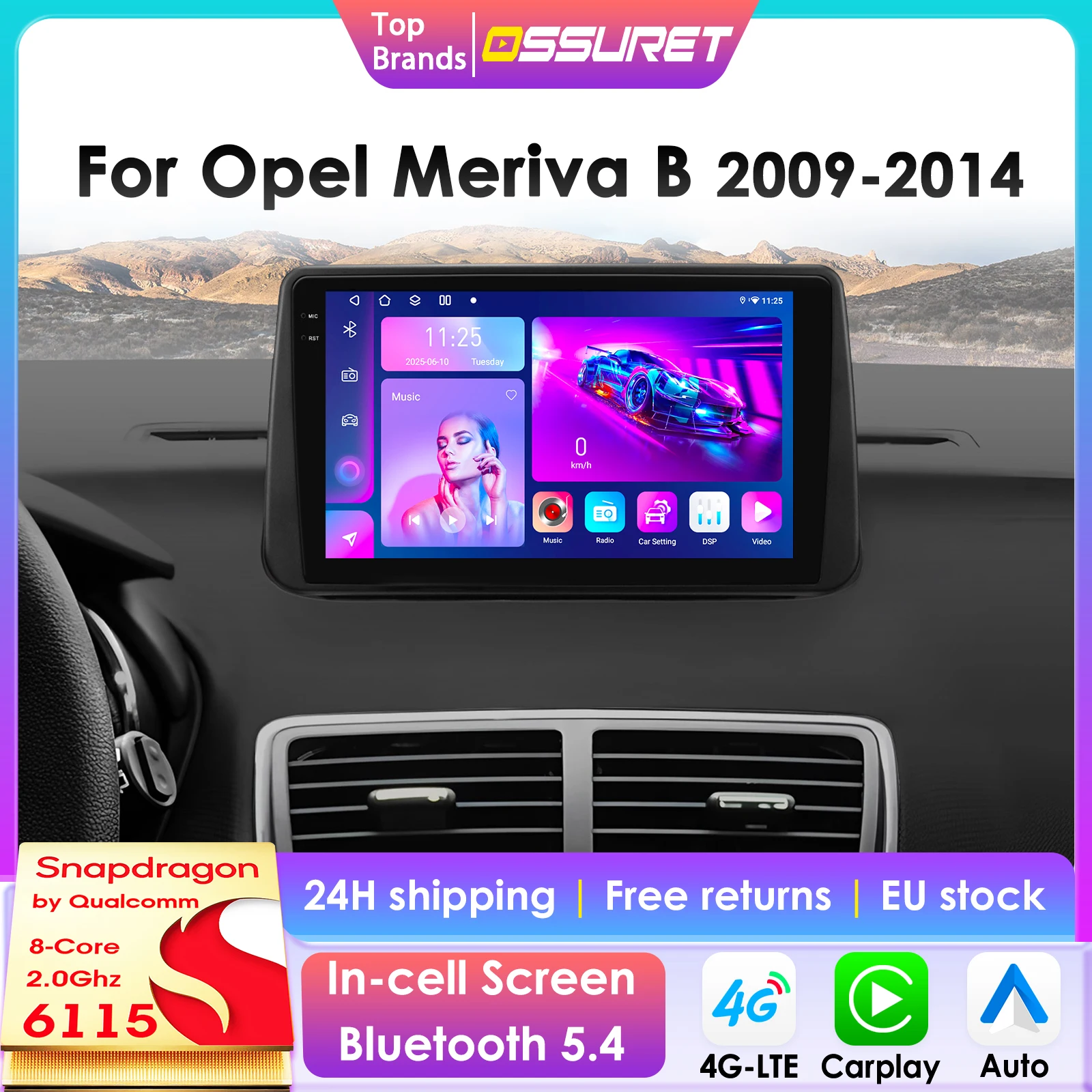 CarPlay Android Auto Autoradio für Opel Meriva B 2009 - 2014 GPS Intelligente Systeme Stereo Multimedia 2Din Autoradio 360 ° Kamera