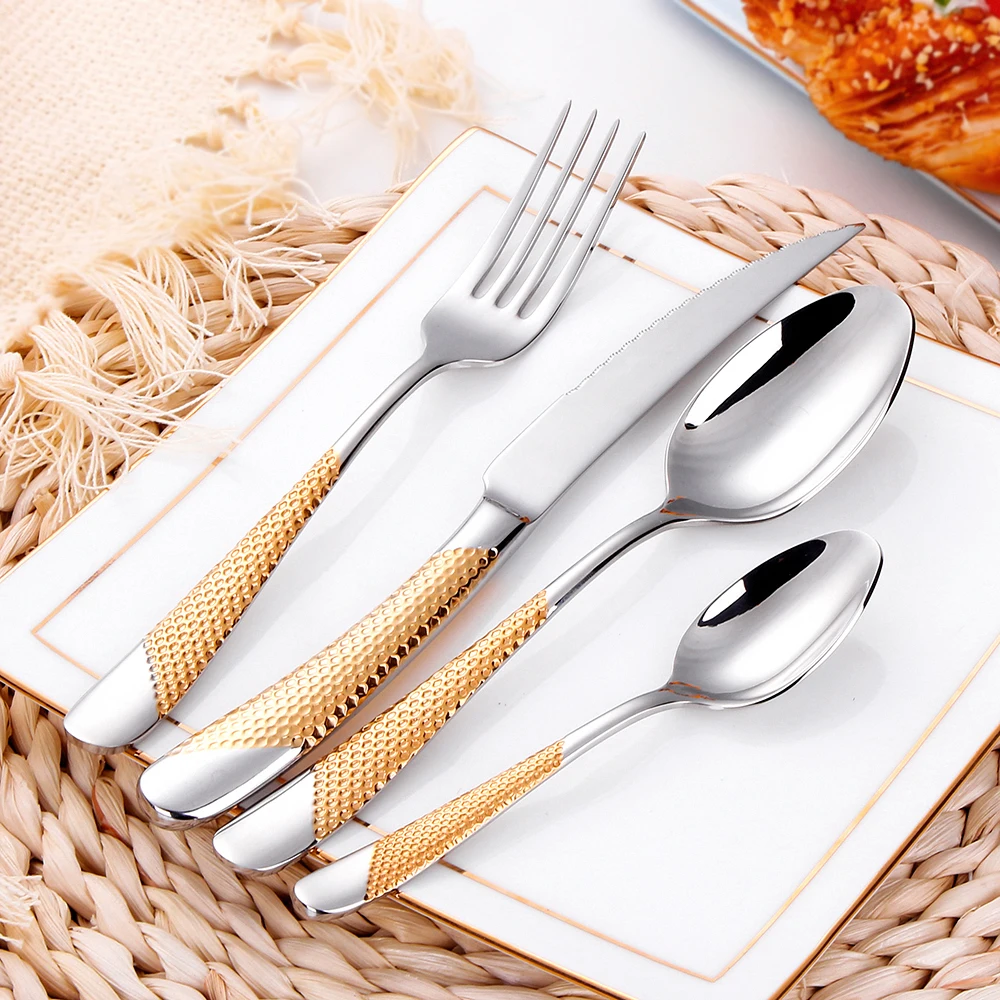 28 Pieces Gold Plated Silverware Cutlery Sets Service For 7 High Quality 18/10 Stainless Steel Mirror Finish Flatware Set