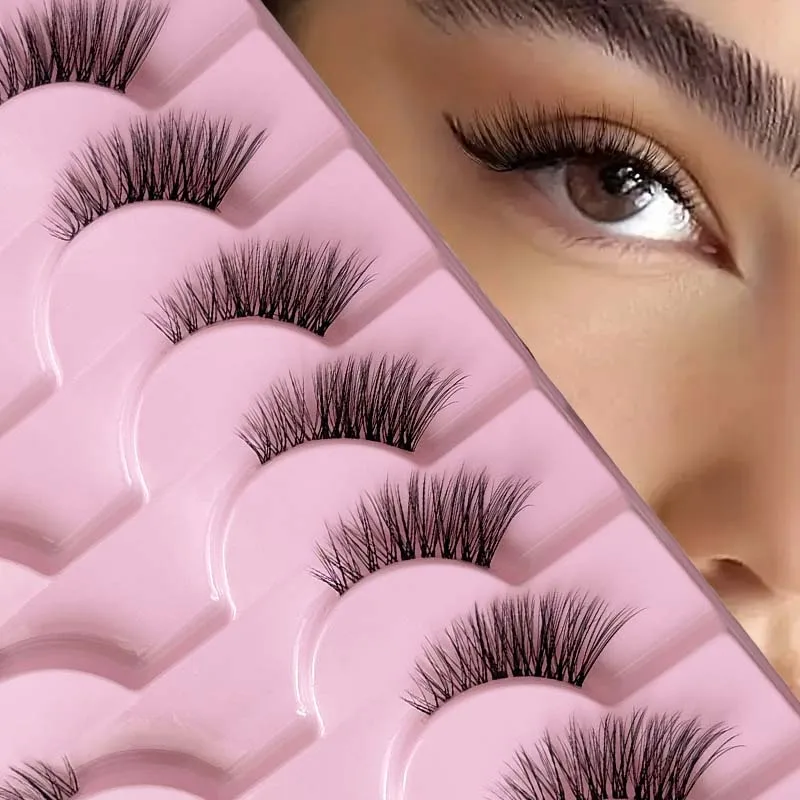 نصف رموش، مظهر طبيعي 10 أزواج من رموش القطط السميكة 10 مم رموش Wispy مع رموش صناعية قصيرة تطبيق masc #4