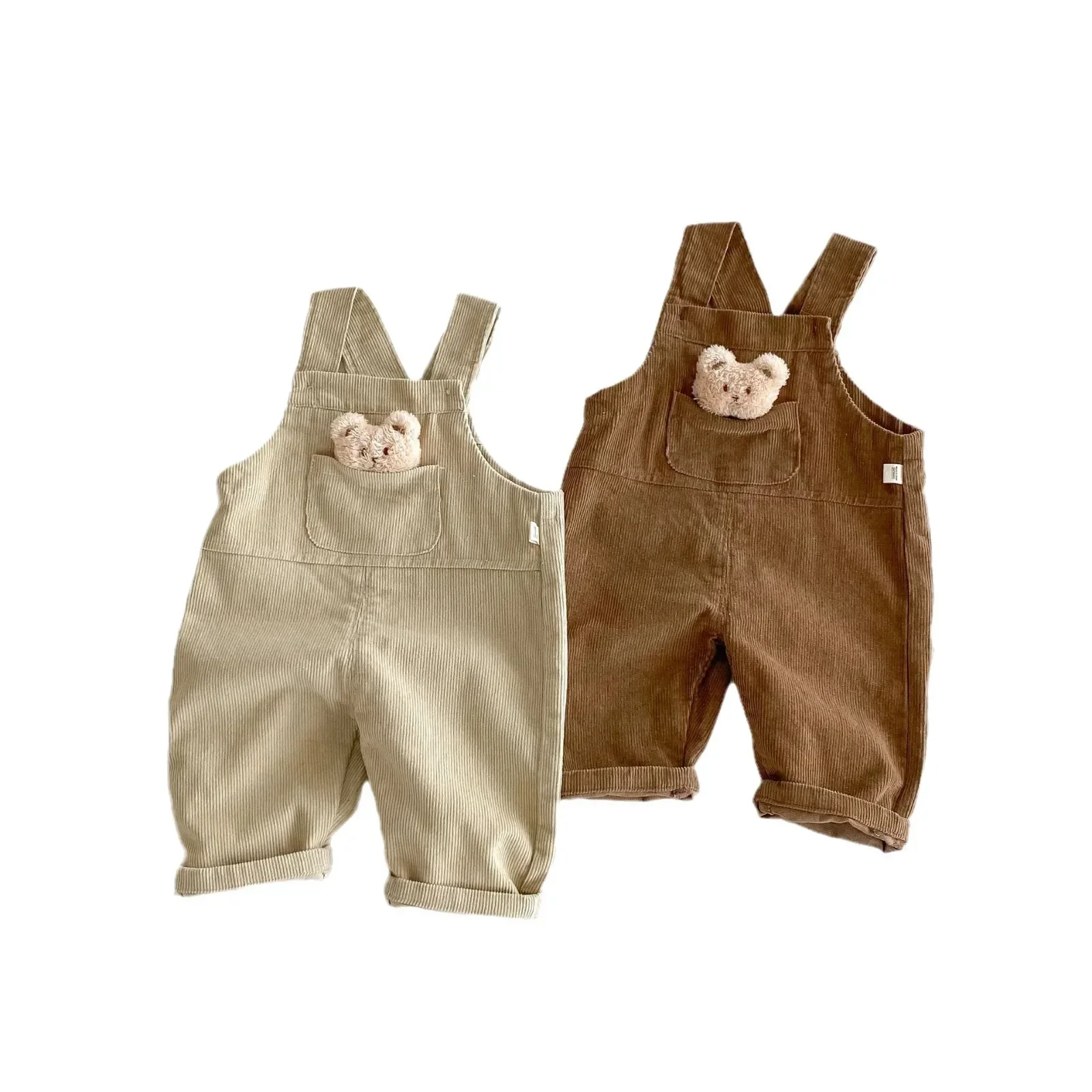 2024 Autumn New in Kids Baby Boys Cute Clothing - Infant Children Corduroy Overalls with 3D Bear , Toddler Pants 3M-5Y