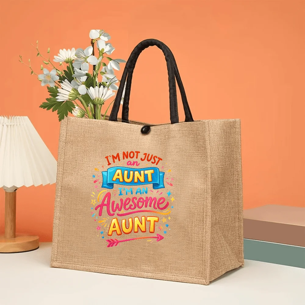 Sweet Colorful Letters Awesome Aunt Tote Bag, Cute Auntie Theme Printed Handbag, Shopping Bag for Elders Portable Storage Bags