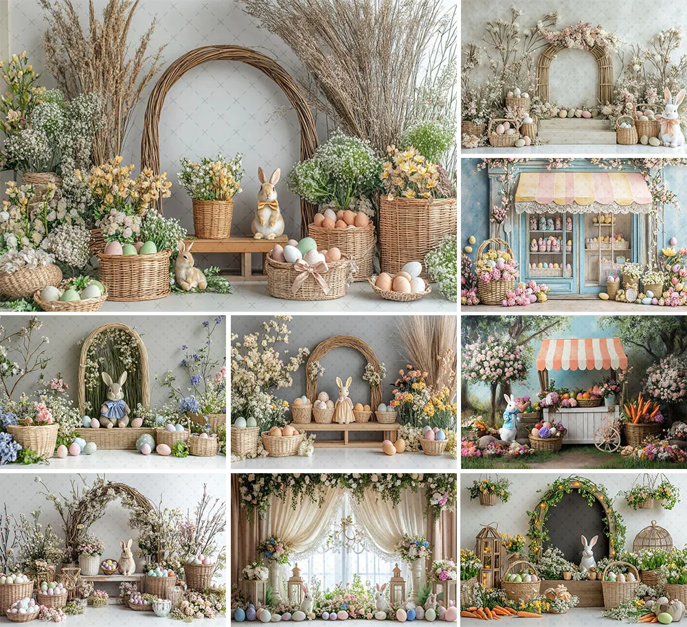 Mehofond Fotografie Achtergrond Lente Pasen Bloemen Konijnen Eieren Kinderen Verjaardagstaart Smash Portret Decor Achtergrond Fotostudio