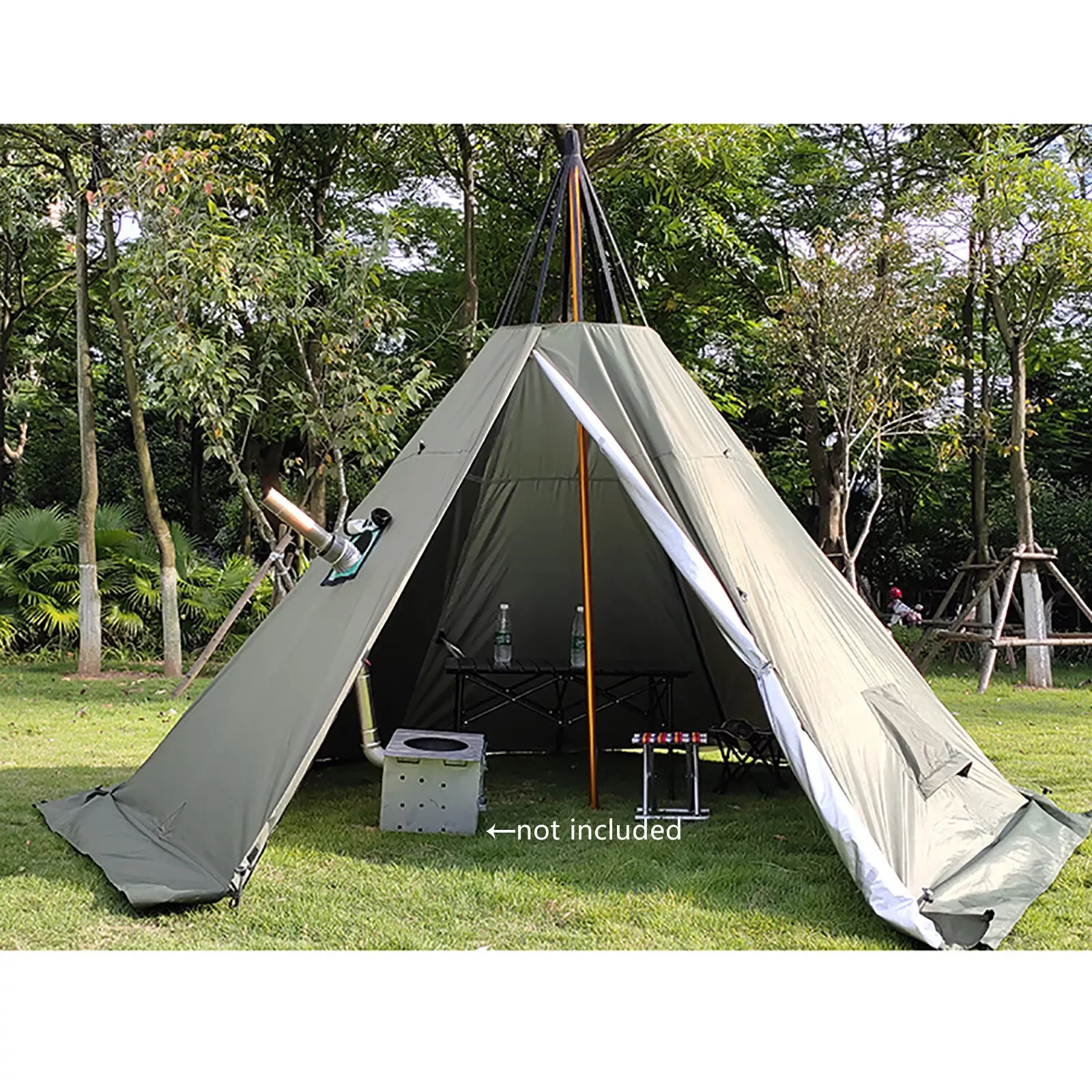 Tenda da campeggio all'aperto, tenda per tipi, tenda impermeabile per escursioni a 4 stagioni e 2 ante, tenda verde da esterno traspirante