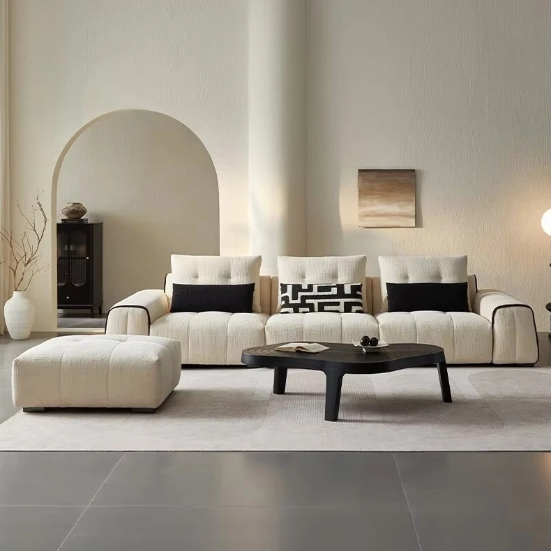 &For Modern Fabric Sofa with Straight-line U-shaped Snowy Nylon and Minimalist Tofu-block Sponge Filling