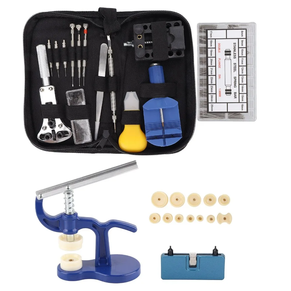 Durable Alloy Watch Repair Tool Kit Black Storage Bag Multiple Sizes Watch Press Set Spring Bar Tool Set Watch Collectors