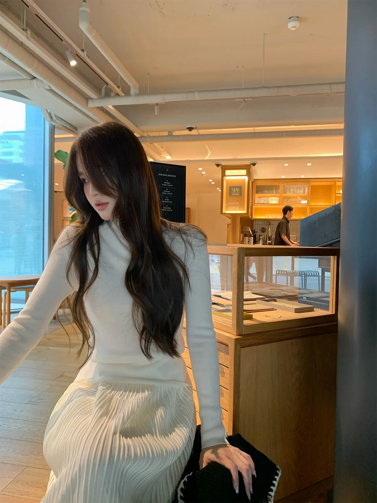 

Вязаная женская кофта из чистой шерсти с высоким воротником, осенне-зимняя, с цветочным узором Ба Су Лань