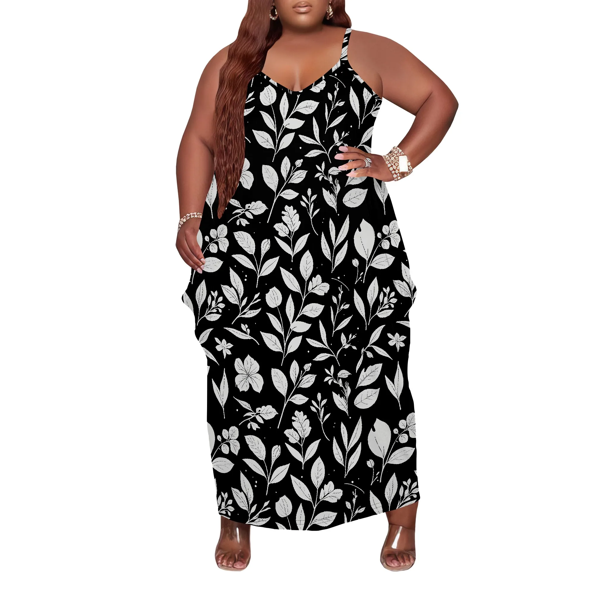 

Women's Maxi Dresses Summer Spaghetti Strap Dress with Pockets