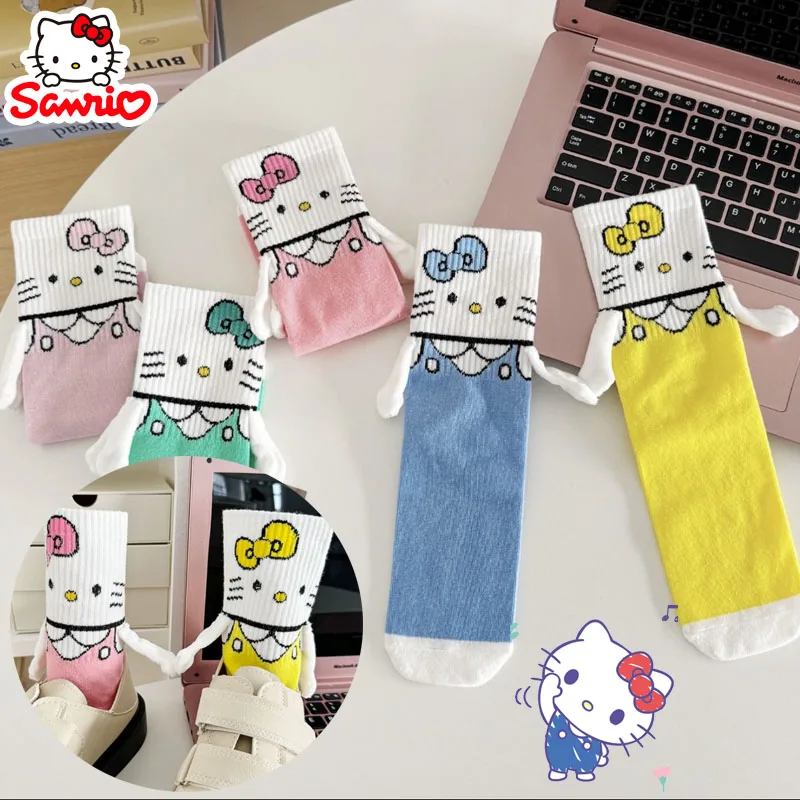 

Sanrio Hello Kitty Socks Cartoon Creative Casual Mid Socks Sweat Anti Odor Breathable Soft 3D Socks Women Clothes Accessories