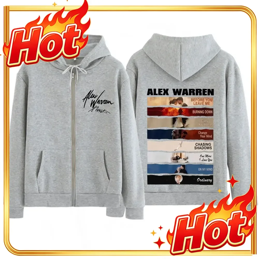 Singer Alex Warren 2026 Tour Print Zip Up Hoodie Men Women Fashion Sweatshirts Loose Casual Gothic Punk Oversized Zipper Jacket