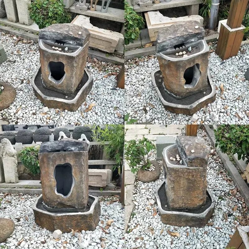 for Hand-carved Natural Rock Water Fountain Outdoor Freestanding Stone Waterfall Garden Landscape Decoration