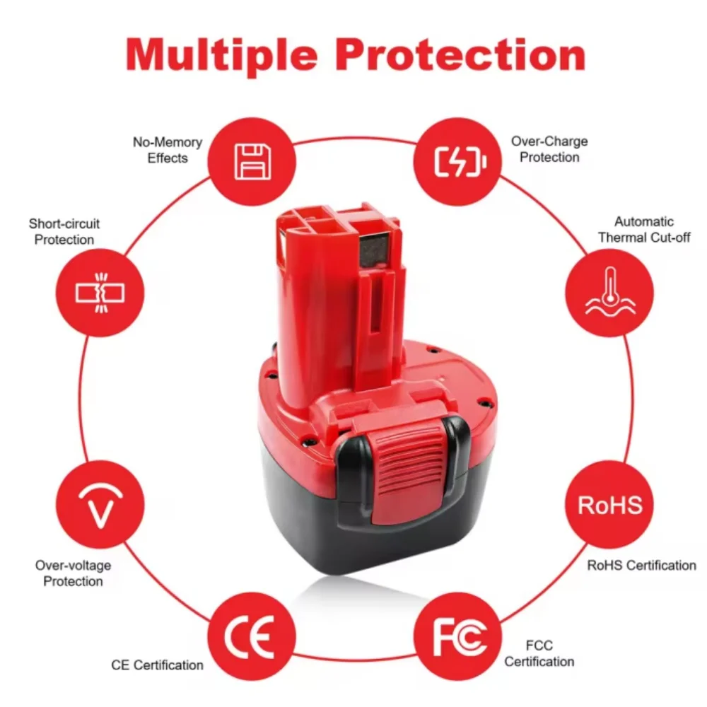 9.6V Battery Replacement 4.8/6.8Ah Compatible for Bosch BAT048 BAT100 BAT119 GSR PSR 9.6VE-2 PSR960 - Tool Battery