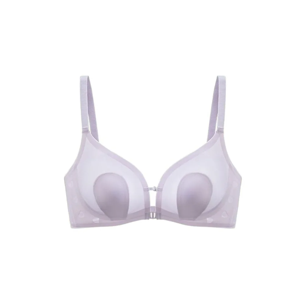 

Sweet Front Button Wireless Deep V Bra Mesh Thin Ice Silk Women Seamless Underwear Shockproof Anti-sagging Push Up Bra Gifts
