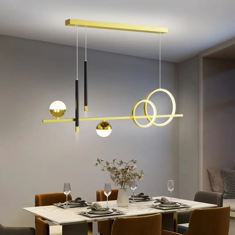 Imagem -02 - Lustres Nórdicos Led para Sala de Jantar Iluminação Minimalista Mesas de Jantar Decoração de Bar Restaurante Preto e Dourado Iluminação Suspensa 80cm 100cm