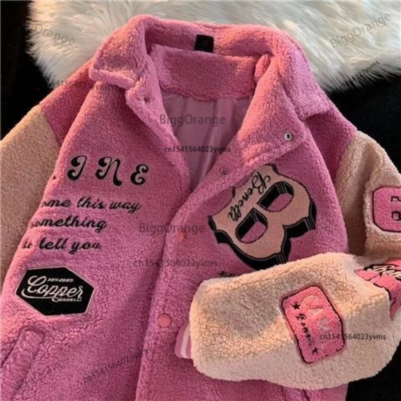 2023 abbigliamento donna giacche lettera allentata ricamo abbigliamento invernale giacca donna High Street Vintage Sherpa Coat donna top