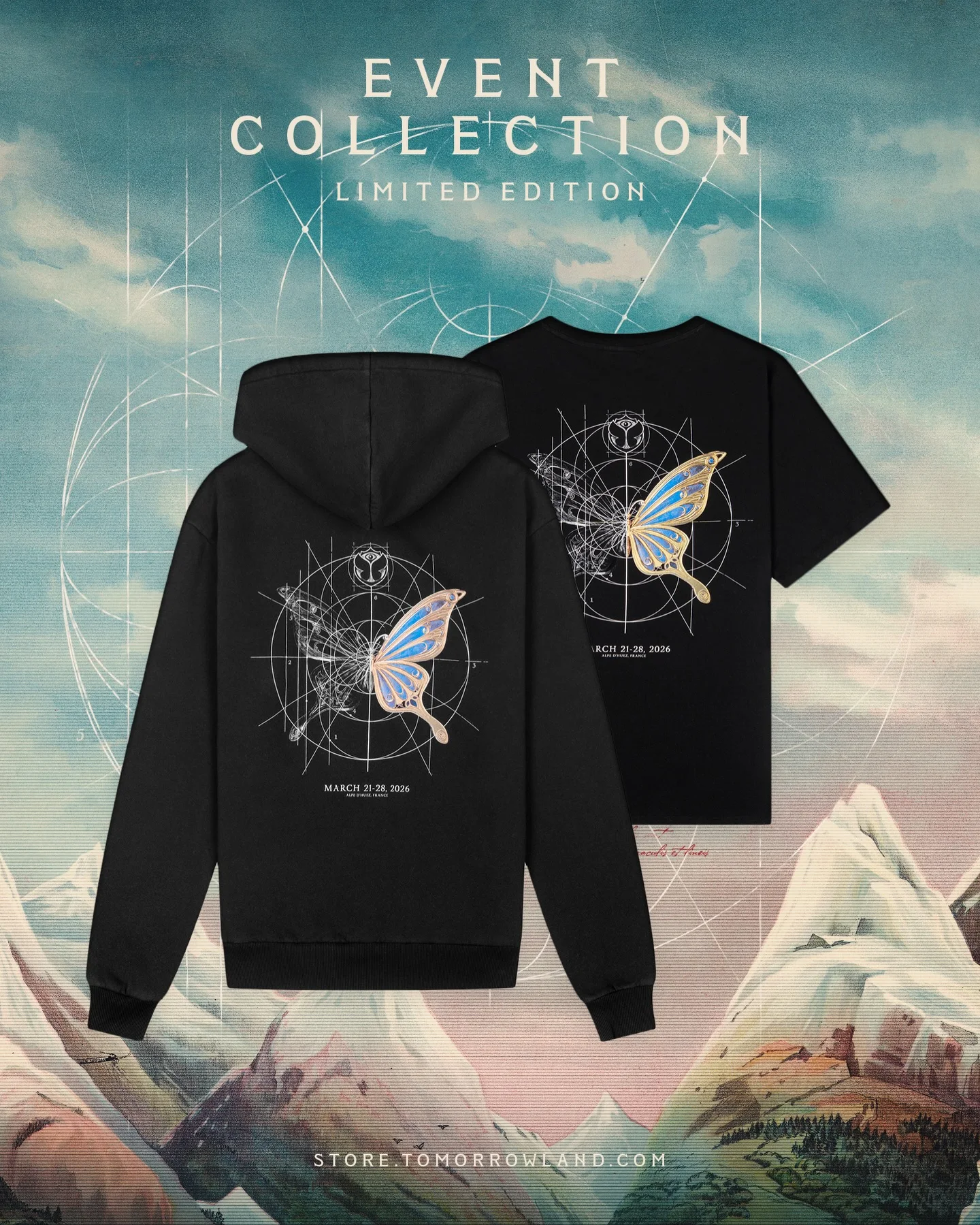 Tomorrowland Consciencia 2026 Festival Hoodie Blue Gold Eye Logo Double Sided Print Pullover Unisex EDM Rave Oversized