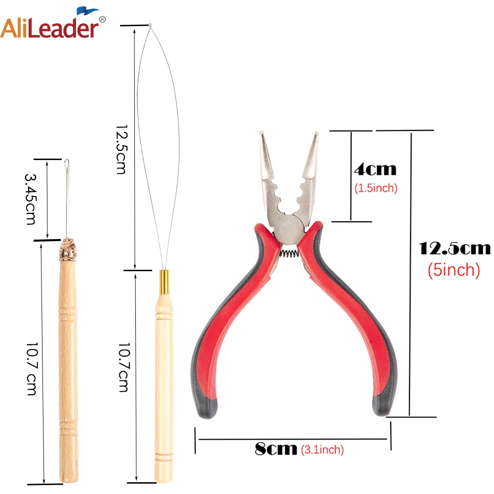 1000pcs Micro Silicone Rings Beads + 1pc Kit I-tip Hair Plier Micro Pulling Hook Needle Loop Threader Hair Extensions Tools Kit