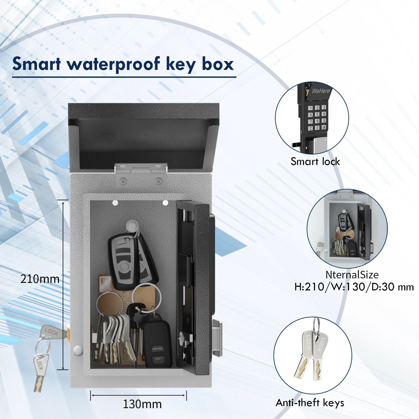 WeHere Hot Sale Factory Large Size Safe Wireless Network App Password Fingerprint Smart Key Lock Box