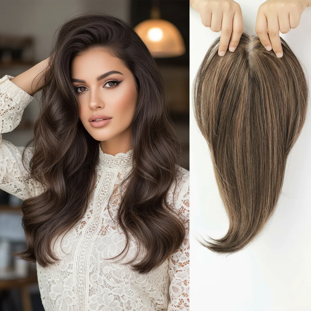 

100% Human Hair Topper Extensions | Clip-in Piece Blends with Bio Hair | Many Sizes in Stock | Fast Delivery Dropshipping