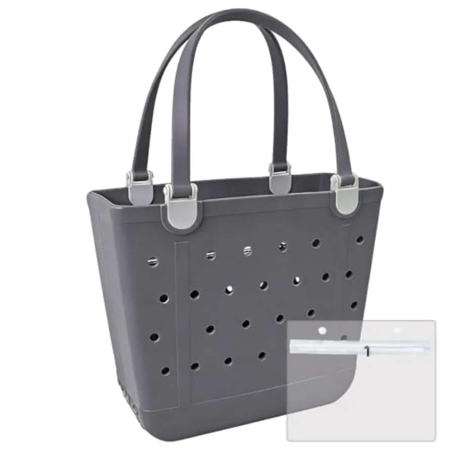 Medium Beach Bag, Waterproof Rubber Beach Bag, Washable Open Tote Bag Durable Tote Travel Bags for Outdoor Sport