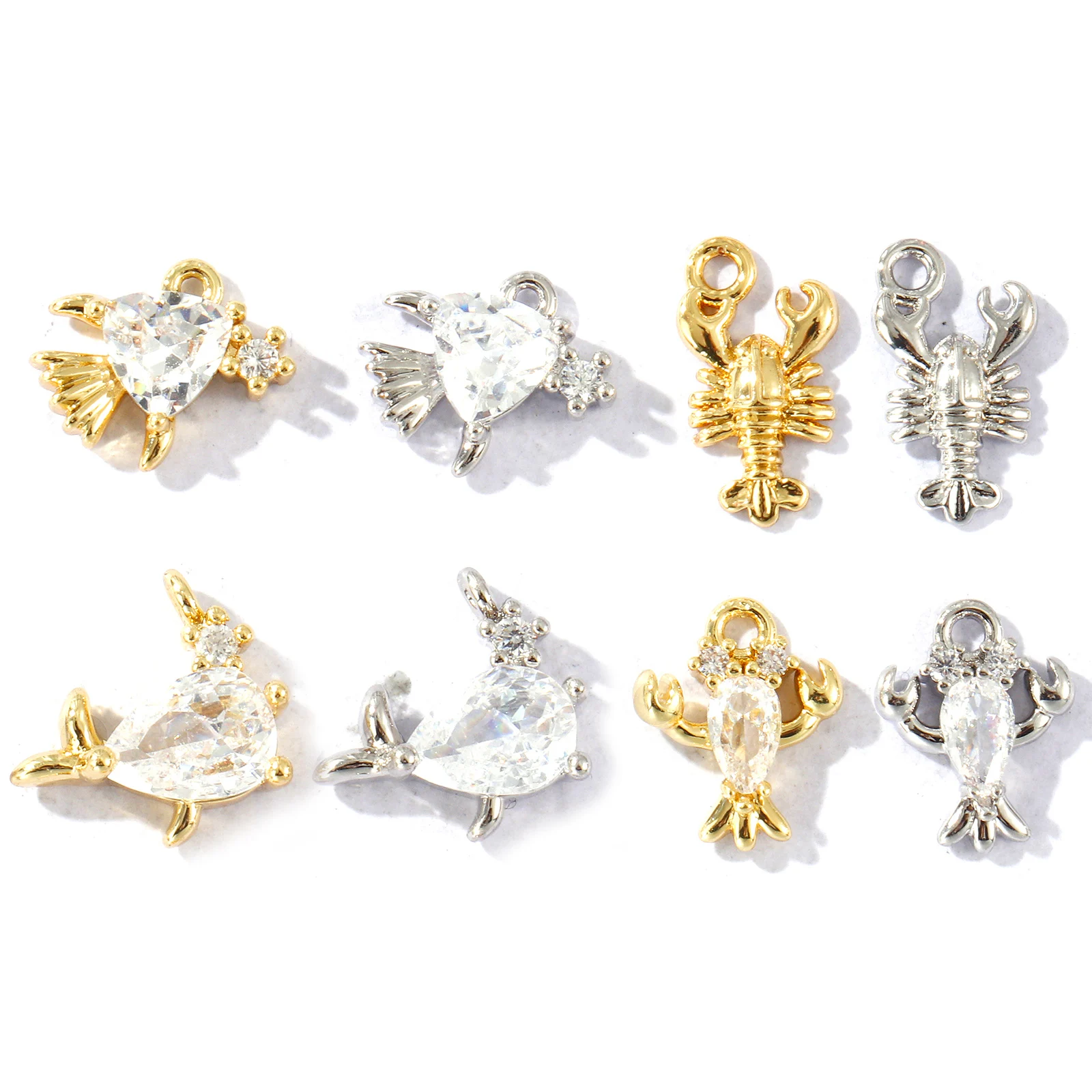 2pcs Mini Brass Charms Multicolor Ocean Fish Whale Animal Clear Cubic Zirconia Pendants For Women DIY Necklace Jewelry Findings