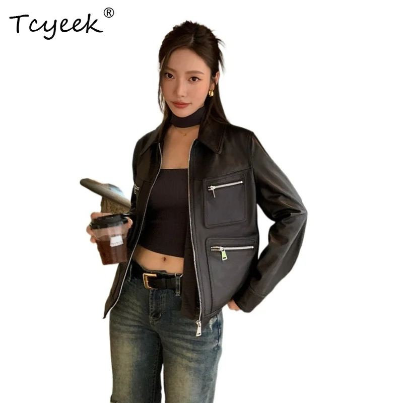 Tcyeek Top Layer Sheepskin Coats for Women Real Leather Jacket Women Clothing Korean Style Retro Leather Jackets 2026 Chaquetas