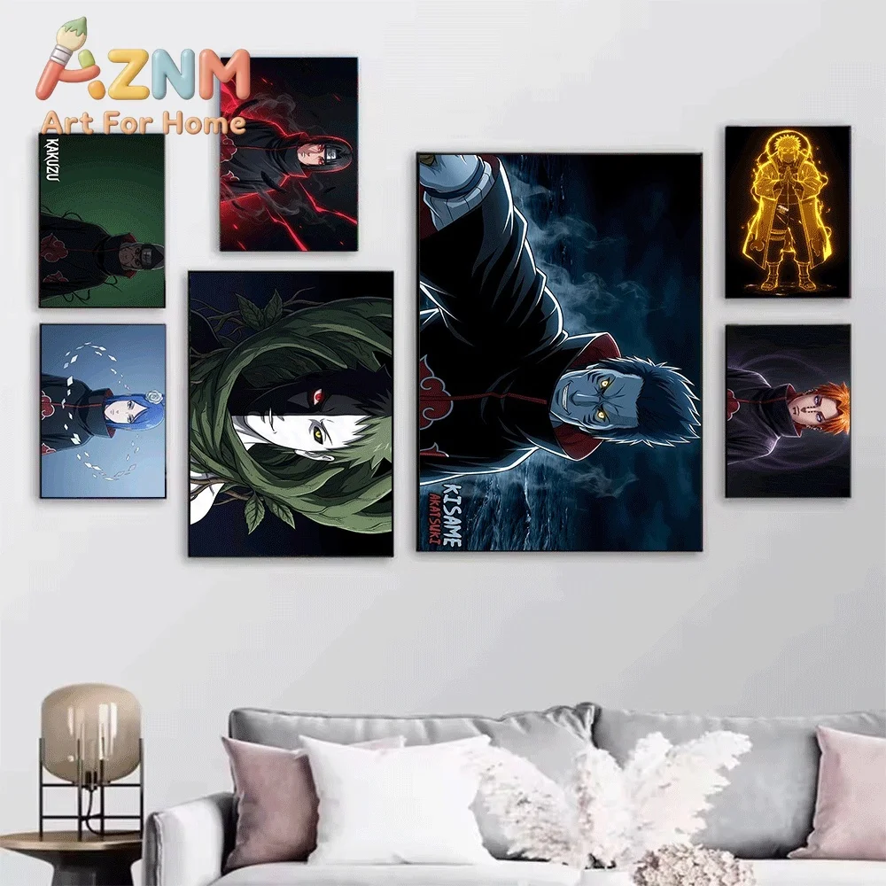 Akatsuki Organization Naruto Anime Canvas Wall Art, Classic Villain Character Art Print, Unframed Canvas Painting for Bedroom