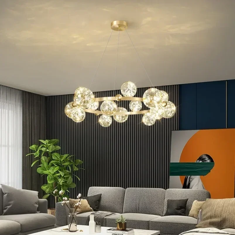 

Ring Led Chandelier For Bedroom Living Dining Room Kitchen Table Round Glass Bubble Ball Hanging Lamp Circle Led Pendant Light