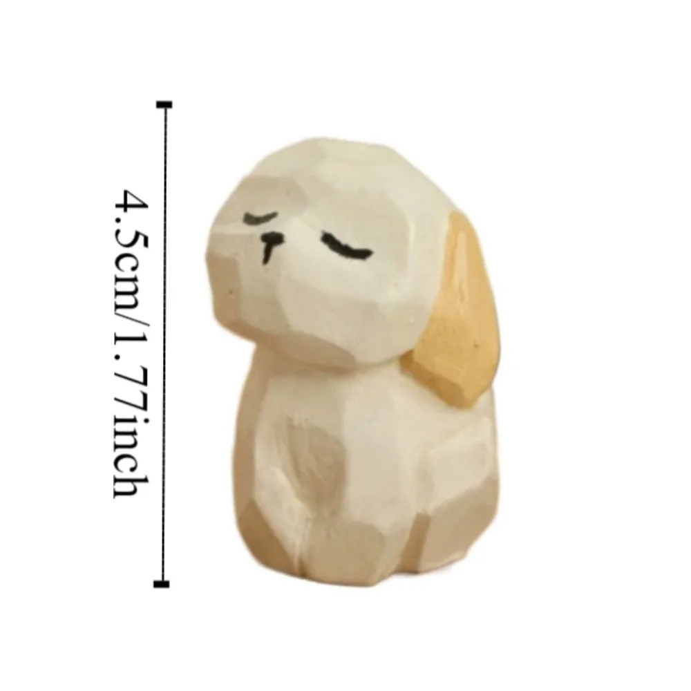 Cartoon Characters Wooden Carving Cat Ornament Sheep Crafts Animals Ornament Cute Handmade Small Rabbit Model Desk Decor