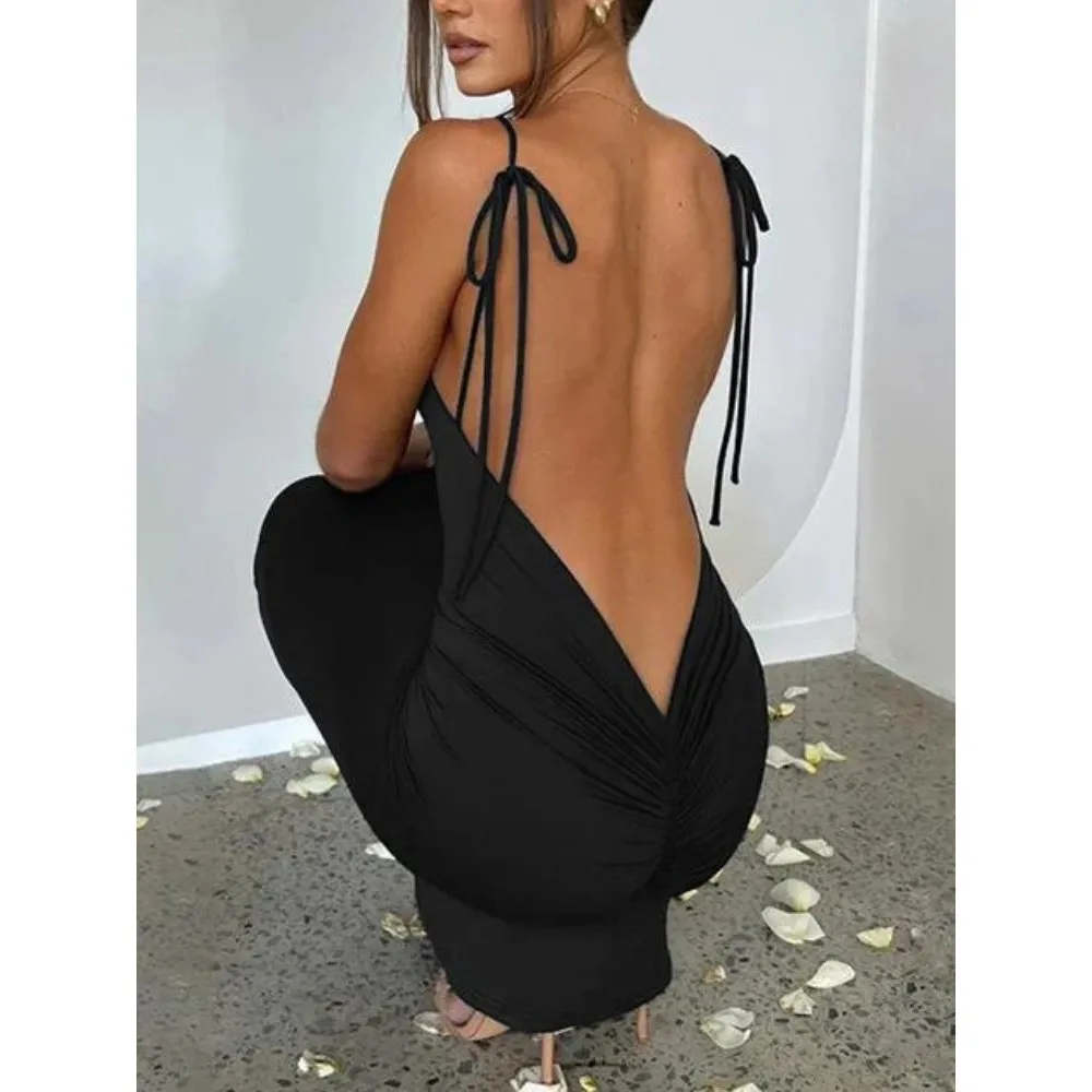 

Ele Deep Open Ba Bal Slim Maxi Dr Women Spaghe Faionable Svel Long Dr for Women Autumn Season